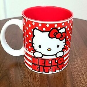 Hello Kitty Mug, Red & White Polka-dots & Stripes